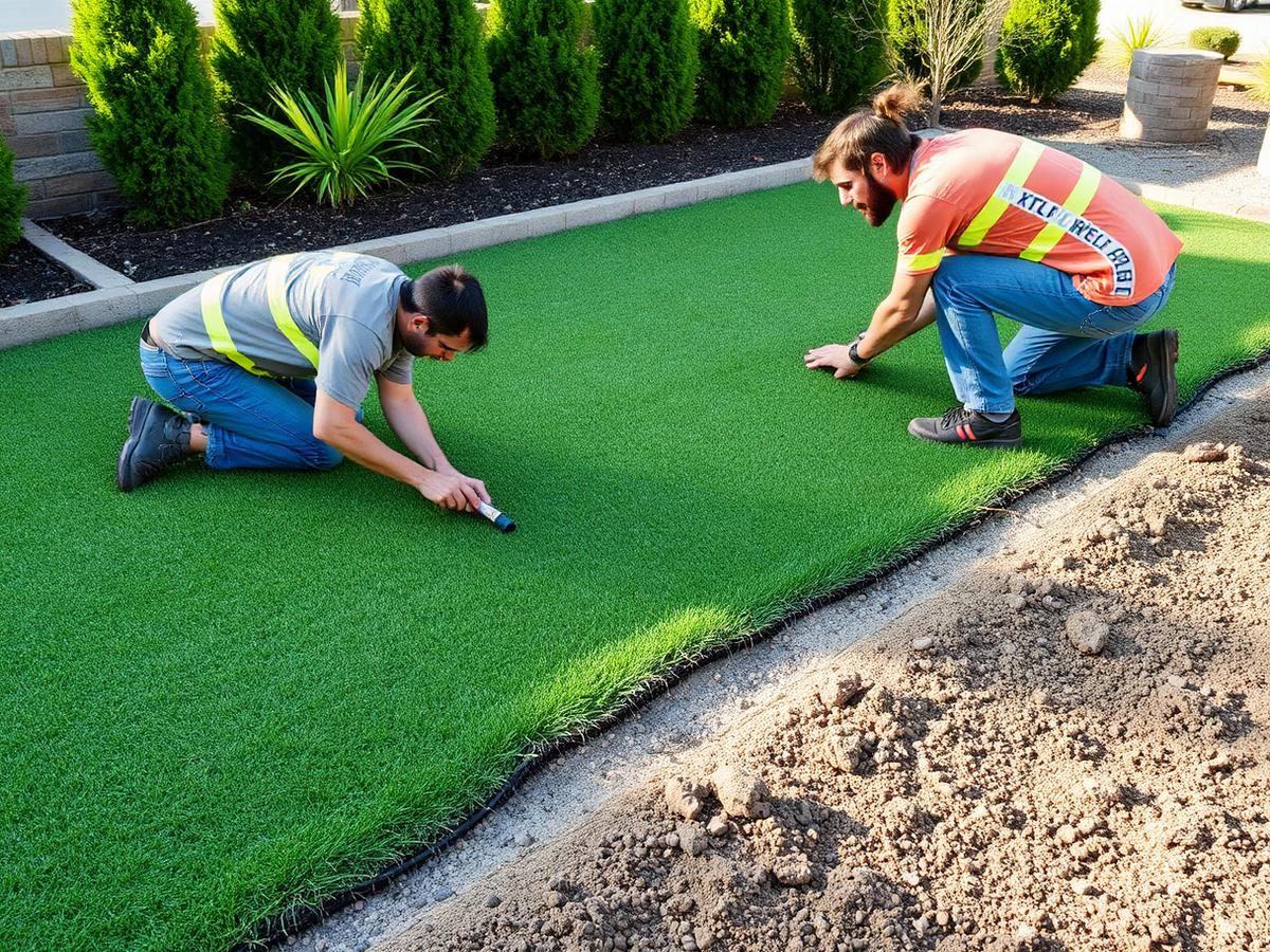 Perma Turf Masters installers laying premium artificial turf